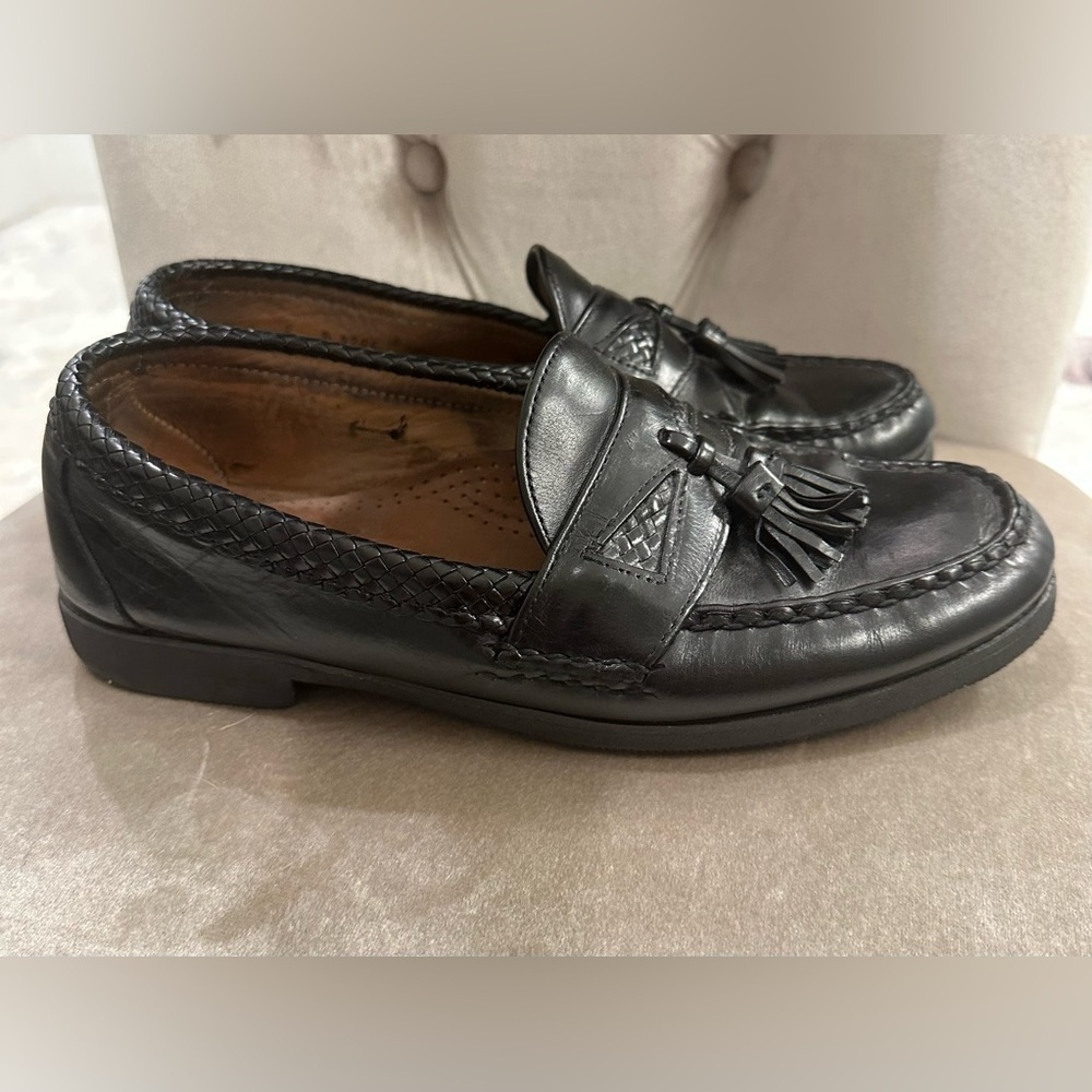 Allen Edmonds Maxfield Sz 8 D Loafers Black Leather Braided Trim Tassels Shoes